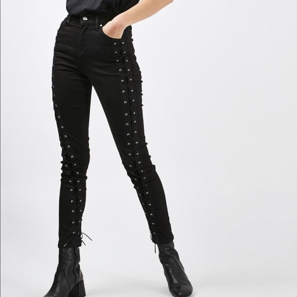 topshop moto lace up jamie jeans 28